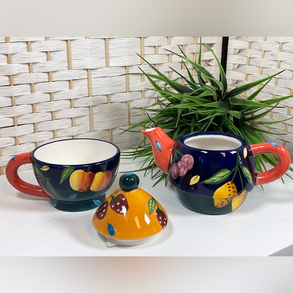 Bella Casa by Ganz Hand-Painted Fruit Ceramic Teapot Set - Picture 7 of 9
